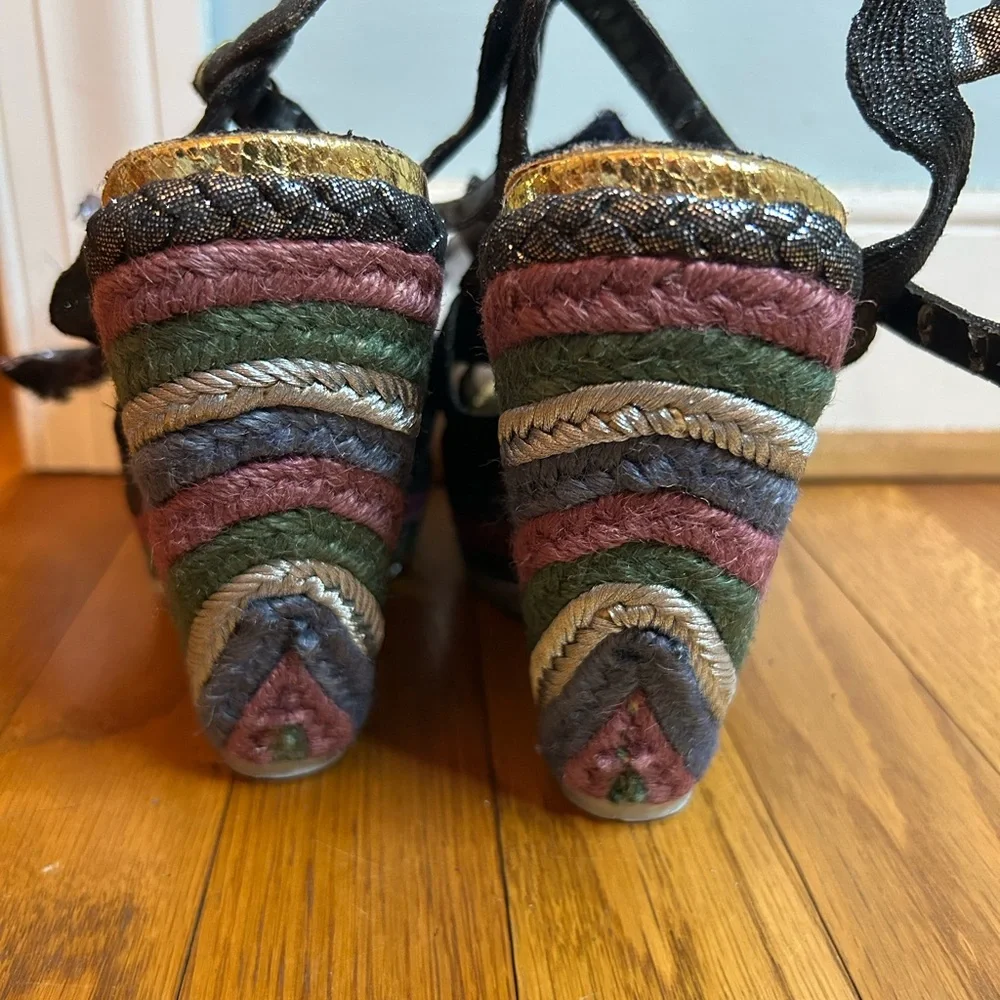 Irregular Choice Black and Multicolor Floral Wedges